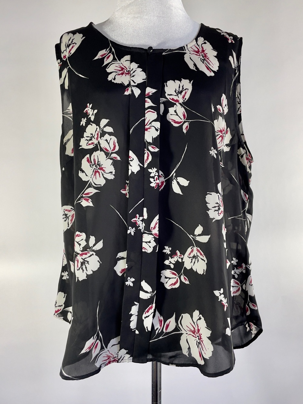 Laundry by Shelli Segal XL Black White Burg Floral Sleeveless Blouse Print
